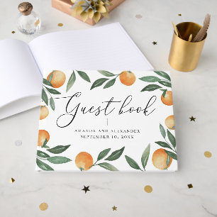 Livro De Visitas Casamento Elegante com Citrinos Laranja de Verão