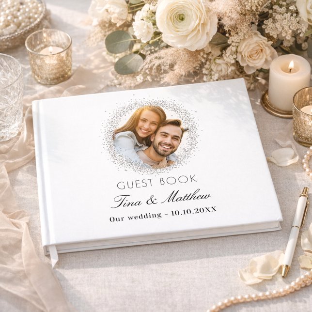 Livro De Visitas Casamento elegante com foto de prata branca (Criador carregado)