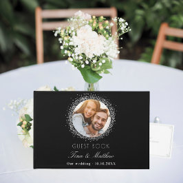 Livro De Visitas Casamento elegante com foto de prata preta