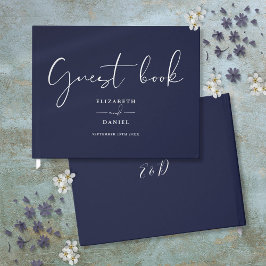 Livro De Visitas Casamento Elegante com Letra Azul-Marinho