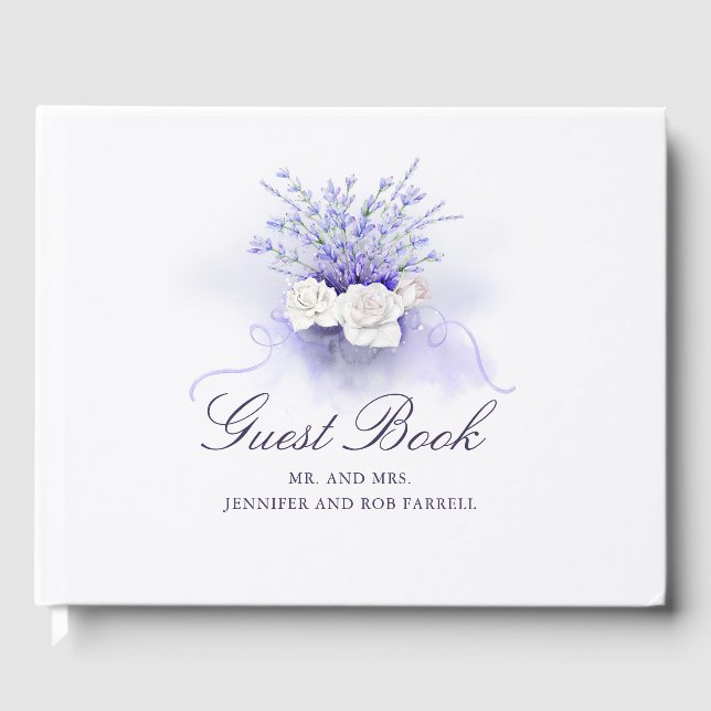 Livro De Visitas Casamento Elegante De Aquarela Do Lavanda (Frente)