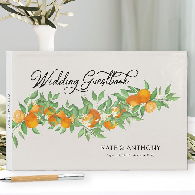 Livro De Visitas Casamento Elegante De Citros De Laranja Blossom (Wedding Guestbook from the Orange Blossom Wedding Collection by Darling & May)
