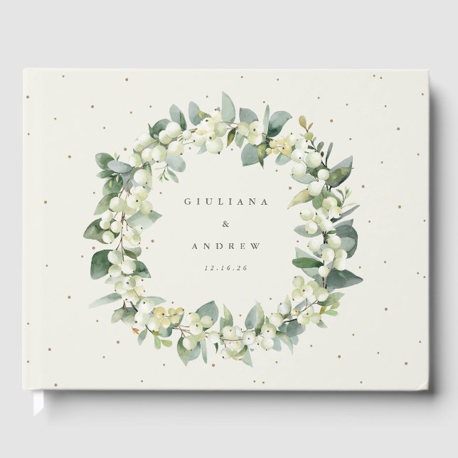 Livro De Visitas Casamento Elegante de Cream Snowberry+Eucalyptus W (Frente)