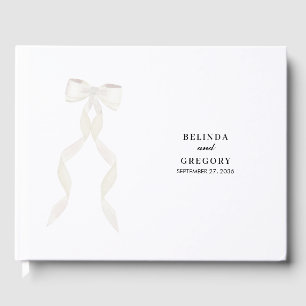 Livro De Visitas Casamento Elegante de Fita de Arco Branco Formal