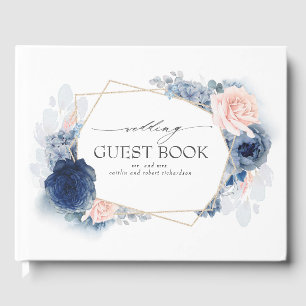 Livro De Visitas Casamento Elegante de Flores de Água Azul