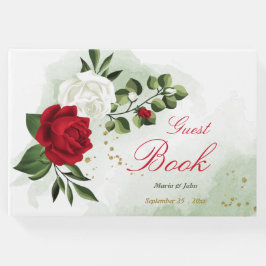 Livro De Visitas casamento elegante de flores vermelhas e brancas v