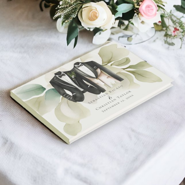 Livro De Visitas Casamento Elegante de Gay Dois Nascentes em Traços (Elegant Gay Wedding Two Grooms in Suits Guest Book from Ricaso - personalized with grooms names)