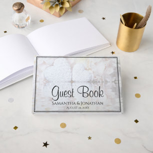 Livro De Visitas Casamento Elegante de Peões e Corações Brancos