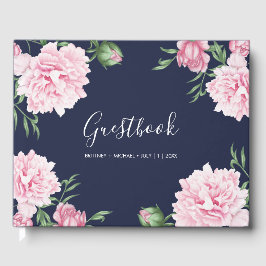 Livro De Visitas Casamento Elegante De Peonia Rosa-Rosa-Floral mari