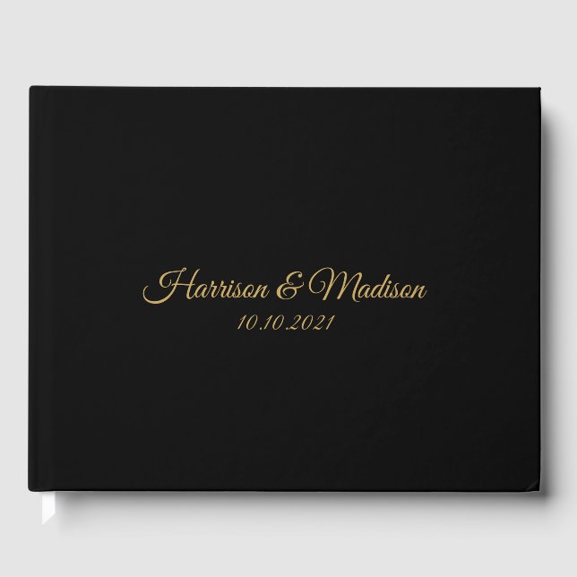 Livro De Visitas Casamento elegante de script personalizado preto o (Frente)