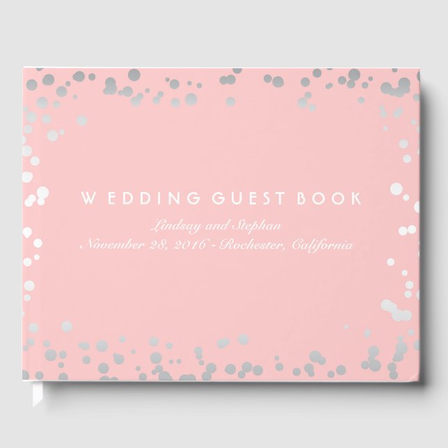 Livro De Visitas Casamento Elegante De Silver Confetti Rosa Blush (Frente)