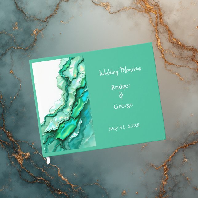 Livro De Visitas Casamento Elegante de Teal Marble Watercolor (Criador carregado)