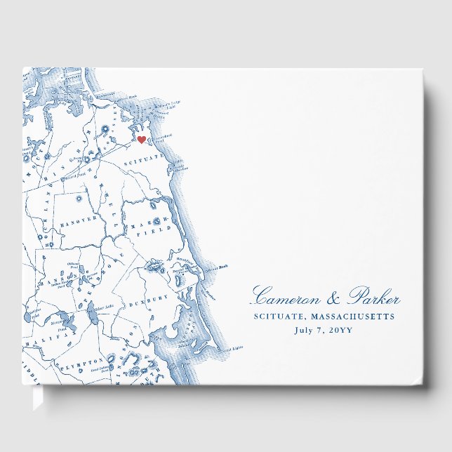 Livro De Visitas Casamento Elegante Do Mapa De Massachusetts (Frente)