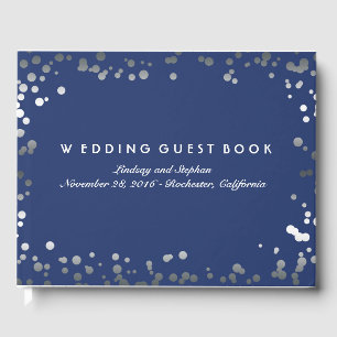 Livro De Visitas Casamento elegante do marinho de prata dos