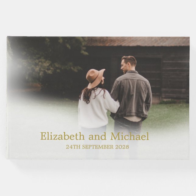 Livro De Visitas Casamento Elegante Dourado Foto De Casamento (Frente)