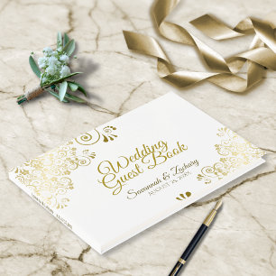 Livro De Visitas Casamento Elegante Dourado Frilly Filigree