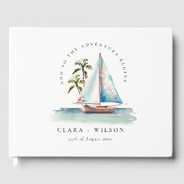 Livro De Visitas Casamento Elegante Dusky Teal Sailboat Palm Seasca
