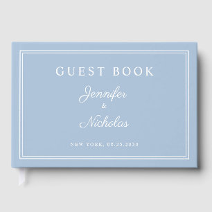 Livro De Visitas Casamento Elegante em Azul Pó Script