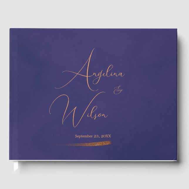 Livro De Visitas Casamento Elegante Emerald Purple e Dourado Script (Frente)
