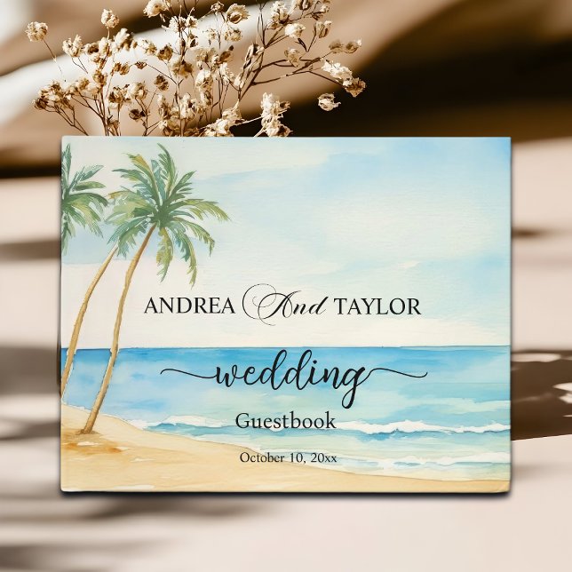 Livro De Visitas Casamento Elegante entre Praia e Palmeiras (Criador carregado)