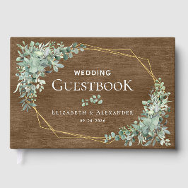 Livro De Visitas Casamento Elegante Eucalyptus Da Madeira Rústica