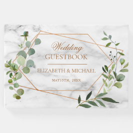 Livro De Visitas Casamento Elegante Eucalyptus Marble Geométrico de