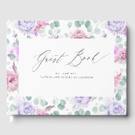 Livro De Visitas Casamento Elegante Floral Dusty Purple e Rosa