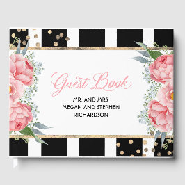 Livro De Visitas Casamento Elegante Floral, Rosa e Dourado