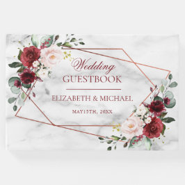 Livro De Visitas Casamento Elegante Marble Marble Geométrico de Cob
