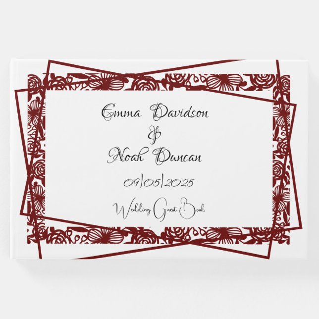 Livro De Visitas Casamento Elegante Maroon-Burgundy De Trabalho Abe (Frente)