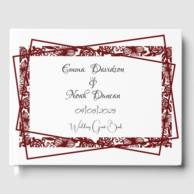 Livro De Visitas Casamento Elegante Maroon-Burgundy De Trabalho Abe (Frente)