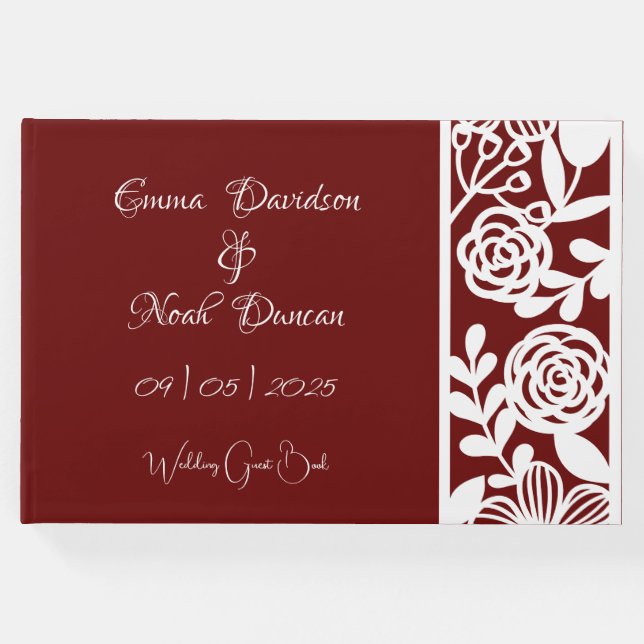 Livro De Visitas Casamento Elegante Maroon-Burgundy De Trabalho Abe (Frente)