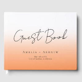 Livro De Visitas Casamento Elegante Mínimo de Script Peach Orange F
