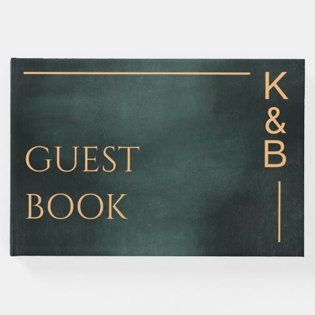 Livro De Visitas Casamento Elegante Negra Negra Verde Moderno (Frente)