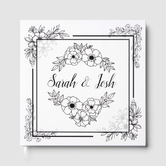 Livro De Visitas Casamento Elegante Preto e Branco