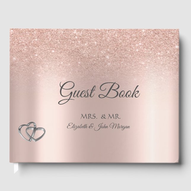 Livro De Visitas Casamento Elegante Rosa Dourado de Corações Glitte (Frente)