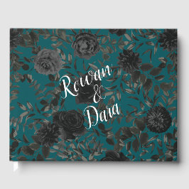 Livro De Visitas Casamento Elegante Rosa Teal Preto Gótico