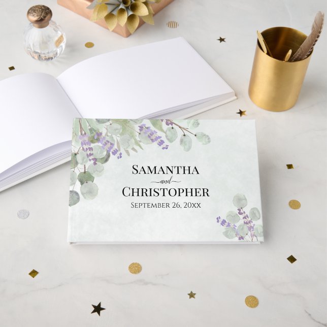 Livro De Visitas Casamento Elegante Rustic Eucalyptus & Lavanda Boh (Frente aberta)