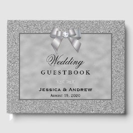 Livro De Visitas Casamento Elegante Silver & Na moda Glitter
