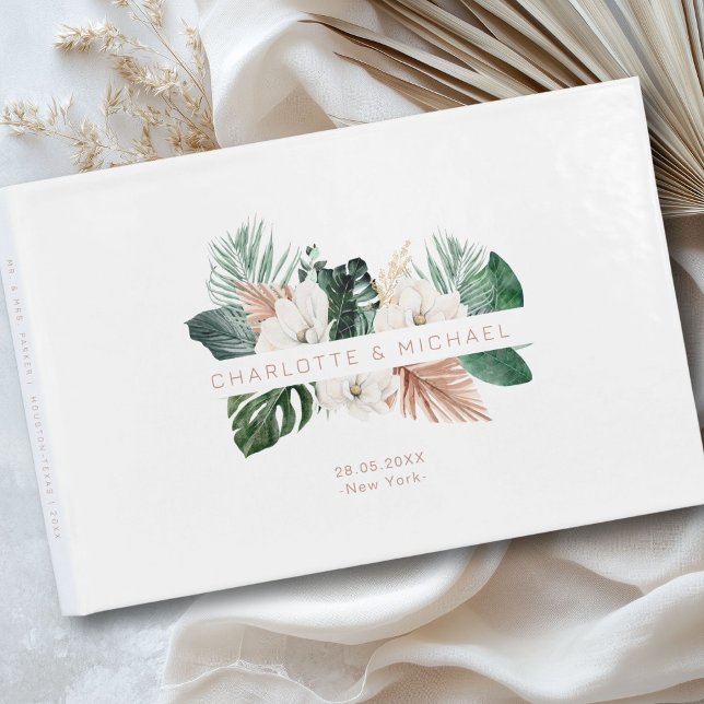 Livro De Visitas Casamento elegante, tropical, foliar (Personalized, elegant, tropical, leafy wedding guest book with your names and date.)