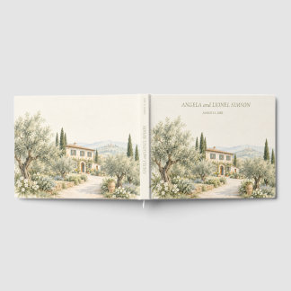 Livro De Visitas Casamento em Aquarela de Villa Toscana com Oliveir