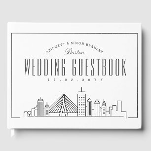 Livro De Visitas Casamento Em Boston   Skyline Moderno Deco