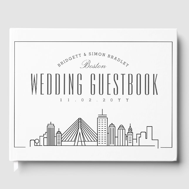 Livro De Visitas Casamento Em Boston | Skyline Moderno Deco (Frente)
