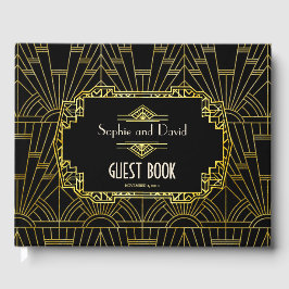 Livro De Visitas Casamento em Deco com Gatsby, Excelente Preto e Do