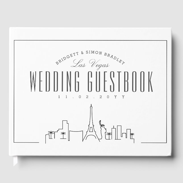 Livro De Visitas Casamento Em Las Vegas | Skyline Moderno Deco (Frente)