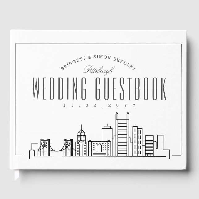 Livro De Visitas Casamento Em Pittsburgh | Linha do Skyline Moderna (Frente)