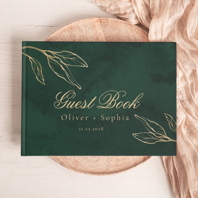 Livro De Visitas Casamento Encantado Verde e Dourado Emerald Botani (Criador carregado)