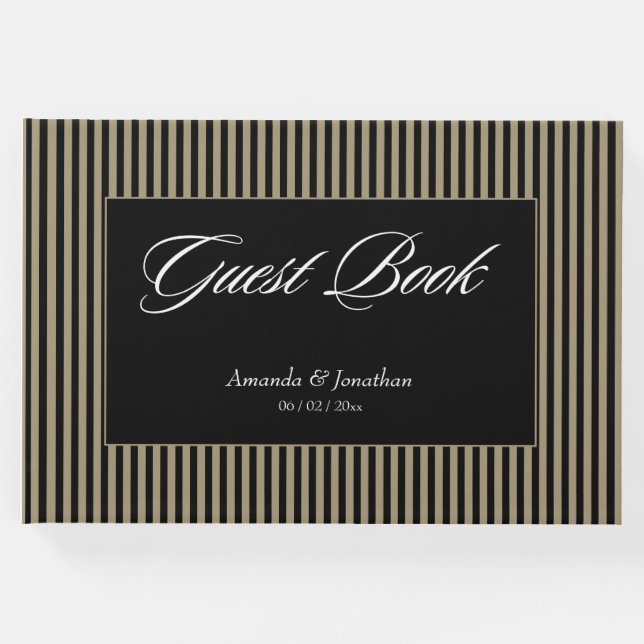 Livro De Visitas Casamento entre Black e Green Stripes Elegante (Frente)
