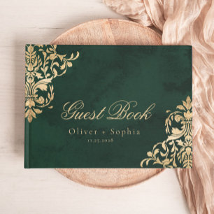 Livro De Visitas Casamento Esmeralda Ornado Vitoriano Verde e Doura