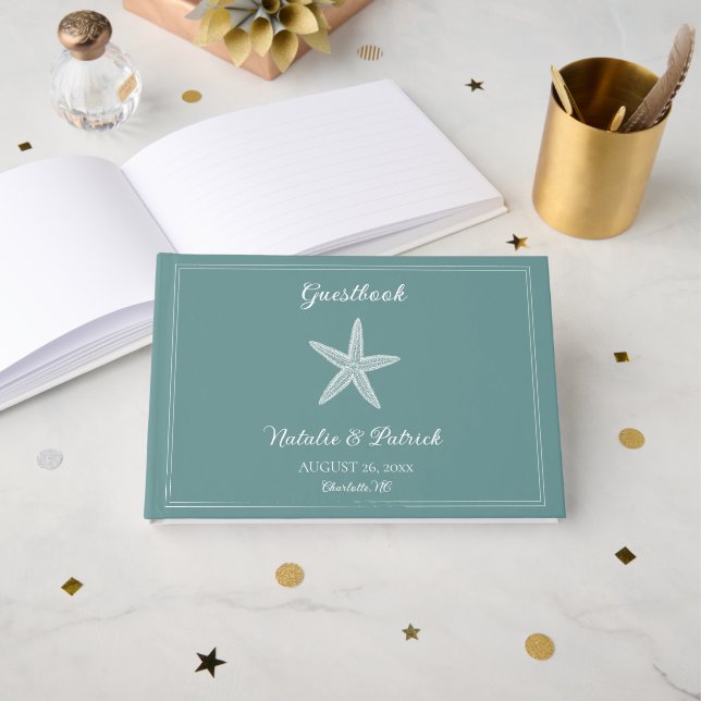 Livro De Visitas Casamento Estrela-do-Mar Turquesa (Frente aberta)